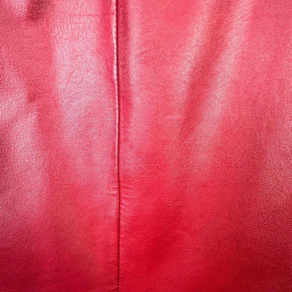 Casual Corner Annex Petite 90's Red Leather Jacket Zip Front Racing Lined M - Picture 14 of 16